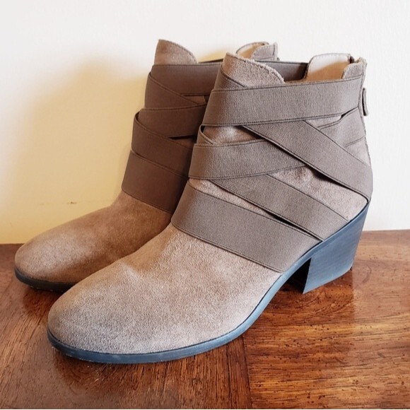 Eileen Fisher | Willis Tan Light Brown Suede Leather Strappy Ankle Booties 11 - Picture 1 of 12